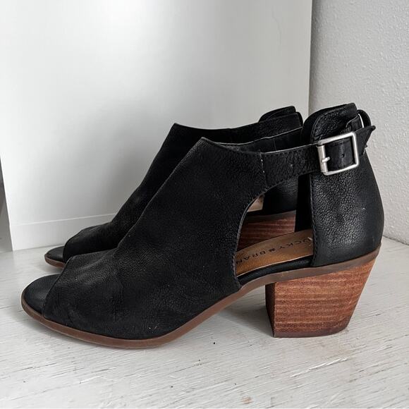 Lucky Brand Barimo Black leather open toe cut out bootie size 10 - Picture 1 of 12